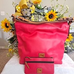 Pink Leather Tote Bag with Matching Pouch